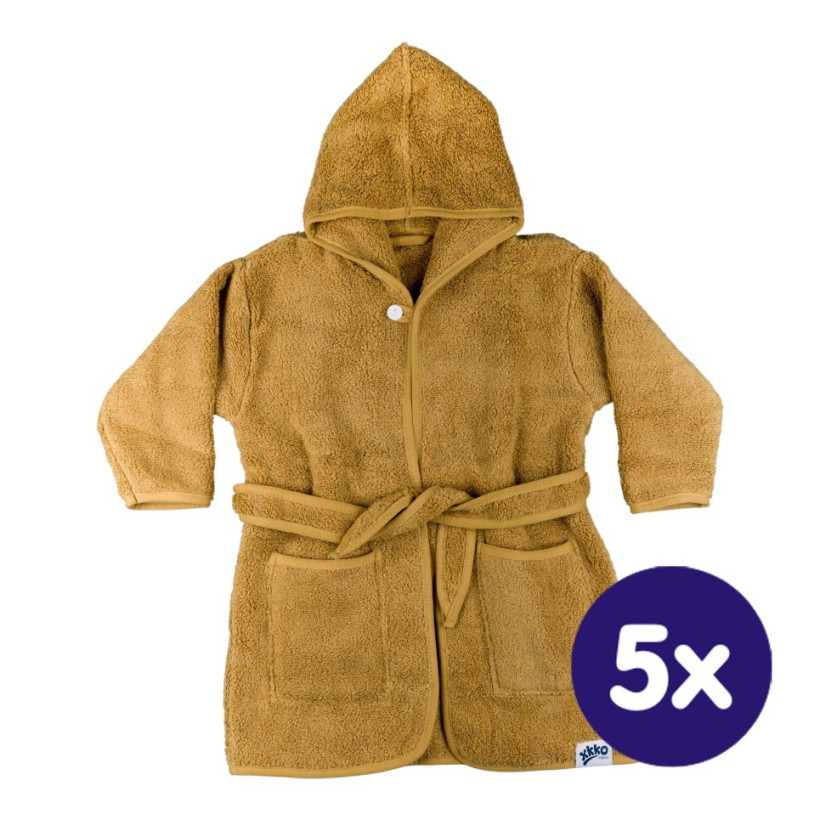 Organic Cotton Terry Bathrobe XKKO Organic - Honey Mustard 12-24m 5x1ps (Wholesale pack)
